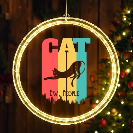 Vintage Ew People Cute Cat Lover LED Christmas Window Lights