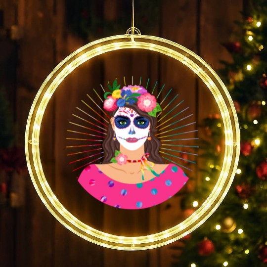 Dia De Los Muertos LED Christmas Window Lights, Little Girl Sugar Skull