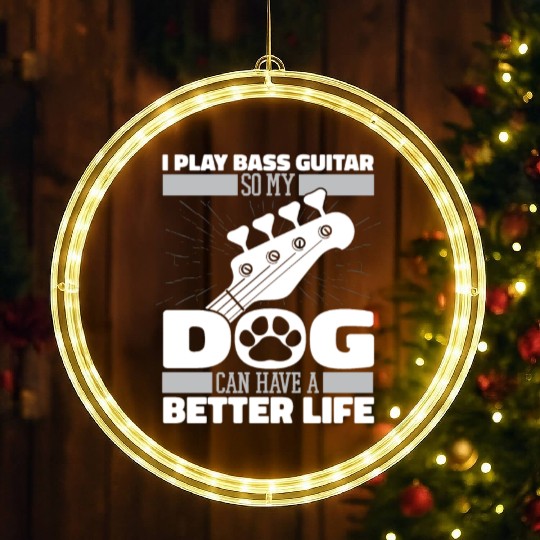 Bass Guitar Bassist Dog LED Christmas Window Lights