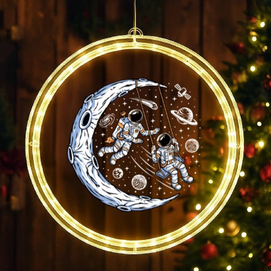 Astronauts on swing on moon LED Christmas Window Lights