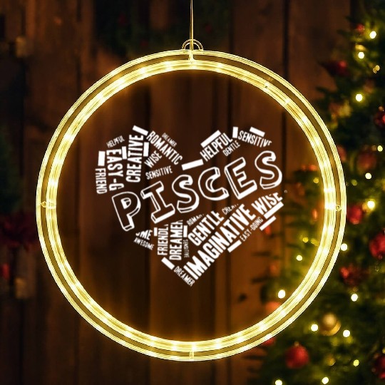 Pisces Heart Word Cloud Doodle Astrology Zodiac St LED Christmas Window Lights