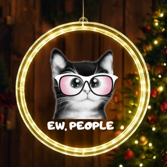 EW PEOPLE, Funny Cat Wearing Pink Sunglasses LED Christmas Window Lights