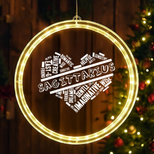 Sagittarius Heart Word Cloud Doodle Astrology Zodi LED Christmas Window Lights