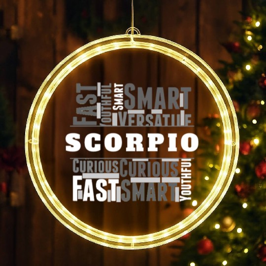 Scorpio Zodiac Star Sign Word Cloud Square Monochr LED Christmas Window Lights
