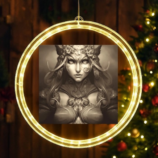 Warrior princess wearing gothic plate dark fantasy LED Christmas Window Lights
