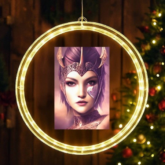 Warrior princess wearing gothic plate dark fantasy LED Christmas Window Lights