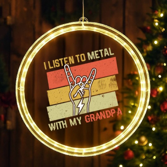 Vintage Metal With Grandpa Metal Kid Music Lover LED Christmas Window Lights