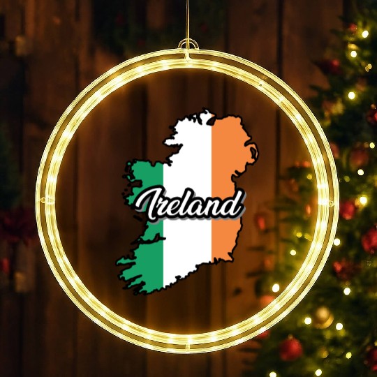 Ireland Flag Map, Patriotic Inscription, Country. LED Christmas Window Lights