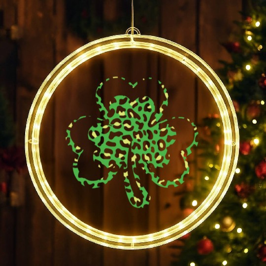 Pattern Leopard Shamrock Saint Patrick Day LED Christmas Window Lights