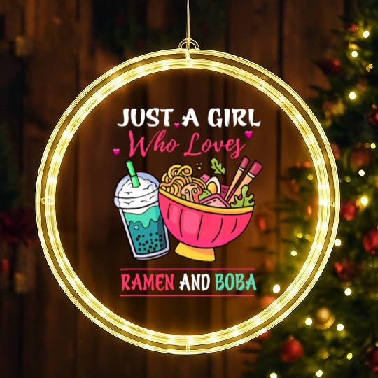 Just A Girl Who Loves Ramen And Boba Tea Kawaii Gi LED Christmas Window Lights