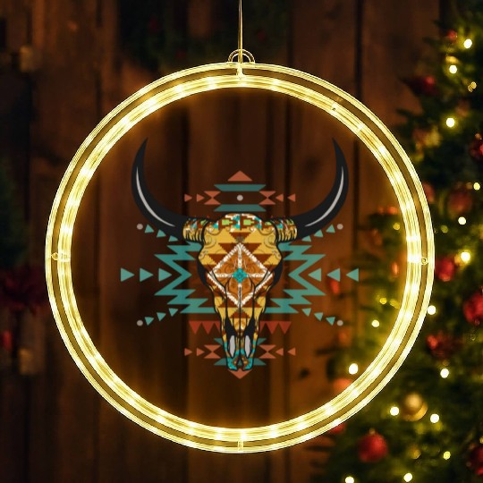 Western Aztec Bull Skull LED Christmas Window Lights
