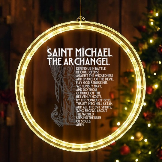Saint Michael the Archangel Prayer Catholic Tradit LED Christmas Window Lights