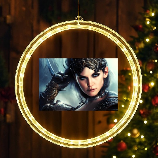 Warrior princess wearing gothic plate fantasy art LED Christmas Window Lights