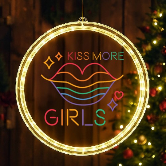 Kiss More Girls LGBT Cute Lesbian Pride Month LED Christmas Window Lights