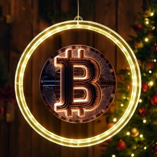 Bitcoin Gold logo Fire futuristic neon light LED Christmas Window Lights