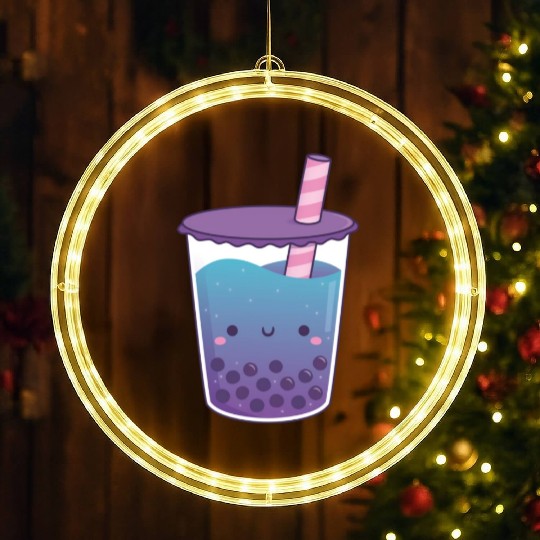 Cute Galaxy Butterfly Pea Flower Boba Tea Doodle LED Christmas Window Lights