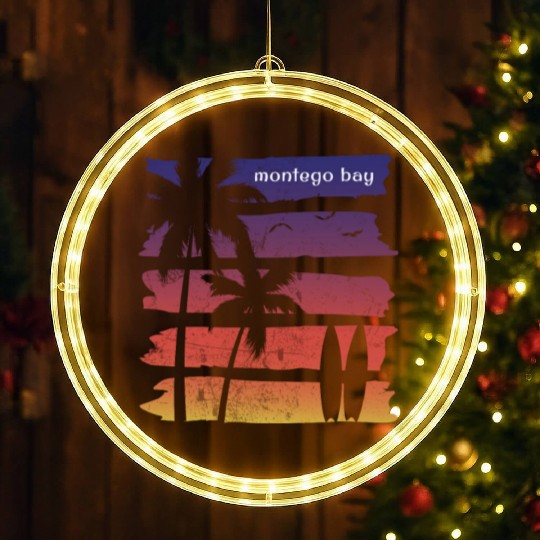 Cool Montego Bay Jamaica Surfing Fan Beach Palm LED Christmas Window Lights