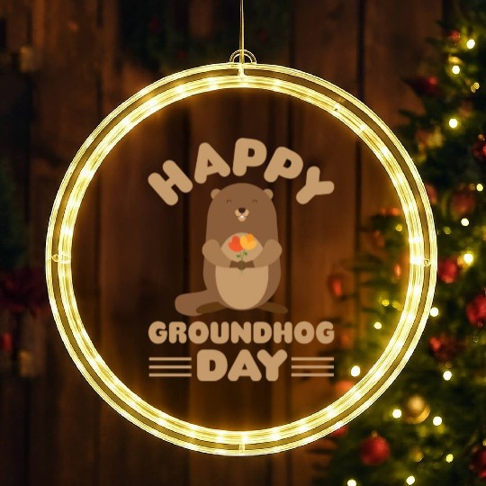 Groundhog Day cute print retro LED Christmas Window Lights
