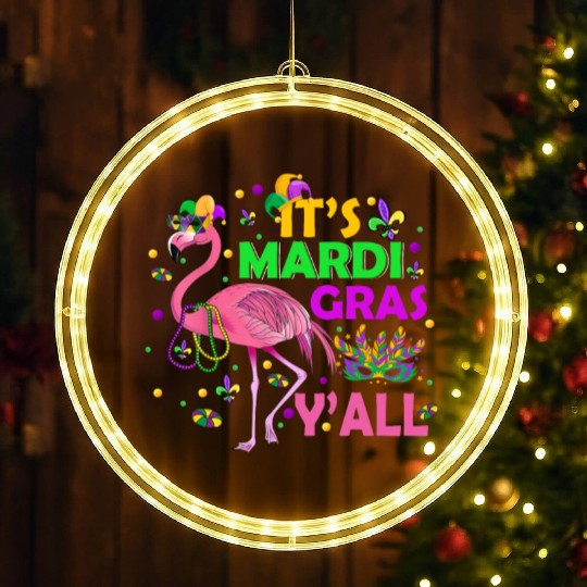 It's Mardi Gras Y'all Flamingo Funny Festival LED Christmas Window Lights