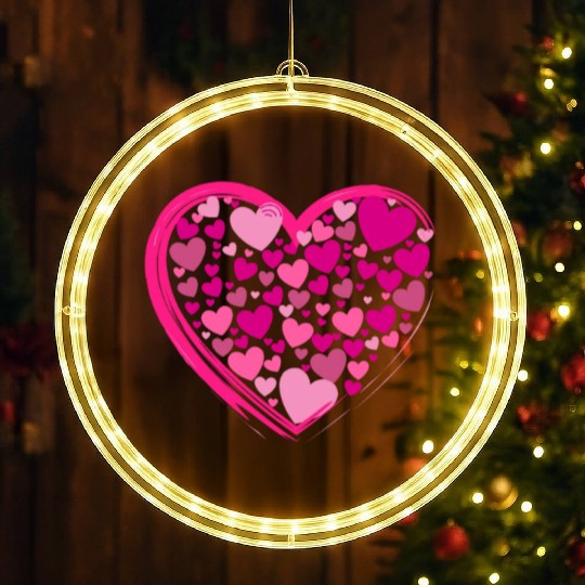 Cute Pink and Lilac Hearts in a Big Pink Heart LED Christmas Window Lights