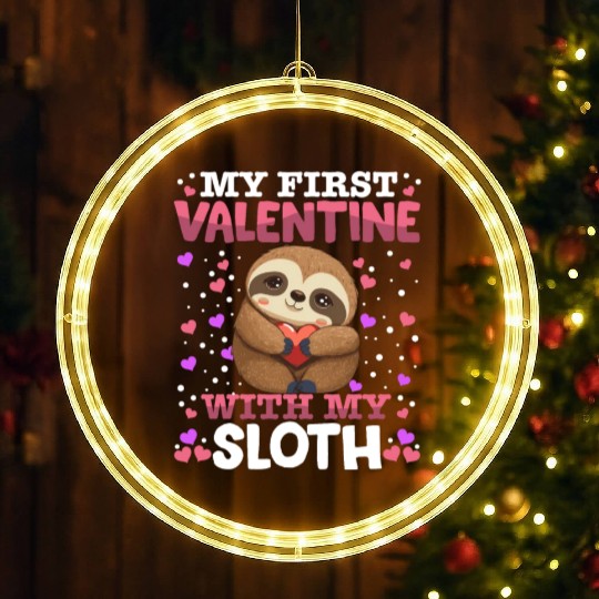 My First Valentine With My Sloth Animal Heart LED Christmas Window Lights