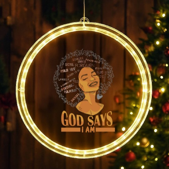 African American Girl God Says I Am Black Pride LED Christmas Window Lights