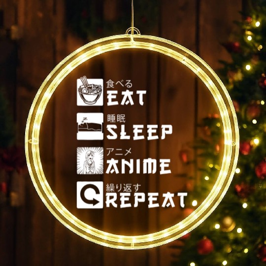 Eat Sleep Anime Repeat Japanese Manga Lover Cospla LED Christmas Window Lights