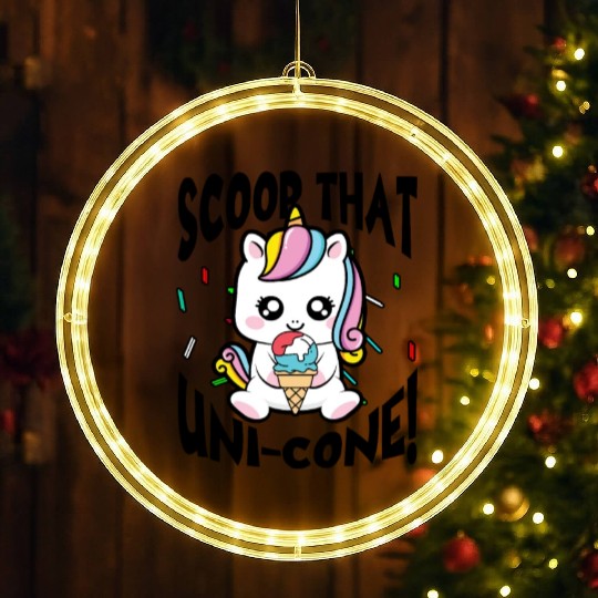 Rainbow Cute Unicorn Ice Cream Lover Mythical LED Christmas Window Lights