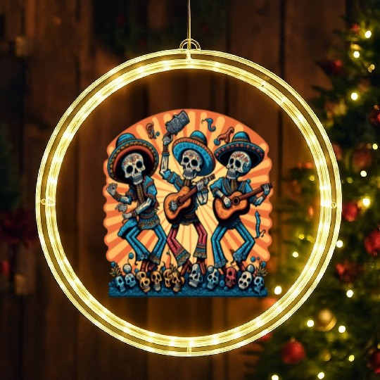 Mexican Folk Dance Fans Dancing Sugar Skull LED Christmas Window Lights
