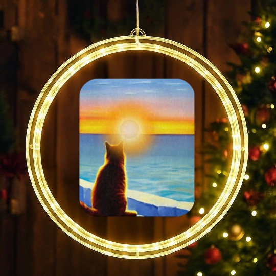 Cat watching sunset Classic LED Christmas Window Lights