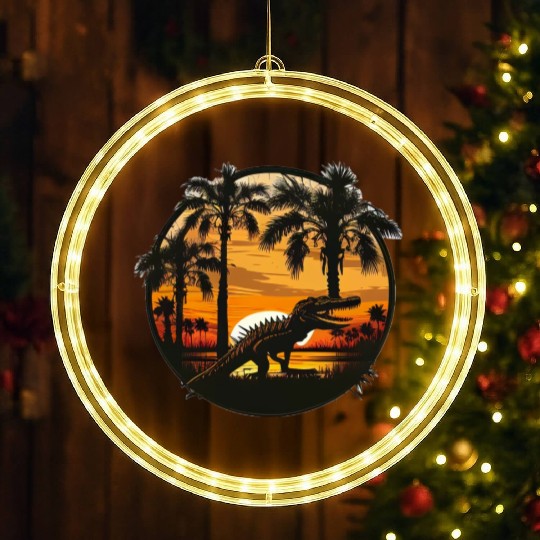 Florida Everglades Sunset Alligator and Palm Tree LED Christmas Window Lights