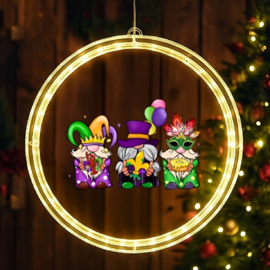 Kids Toddler Girls Fleur de Lis Mardi Gras Gnomes LED Christmas Window Lights