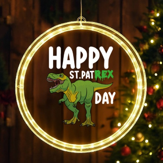 Happy St Pat Rex Day Dinosaur LED Christmas Window Lights