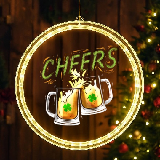 Cheers With Beers And Shamrock For St Patricks Day LED Christmas Window Lights