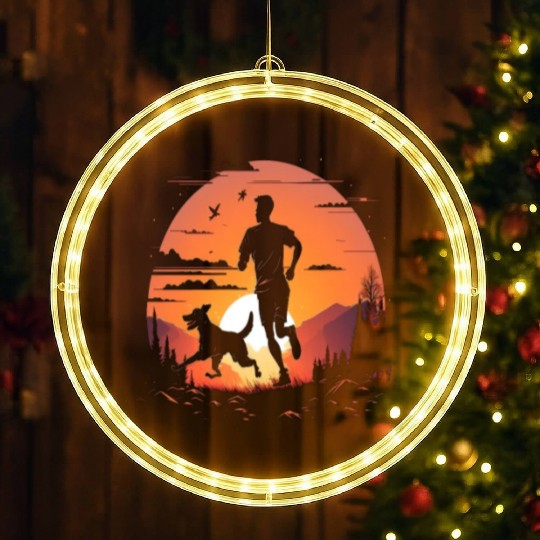 Runner Dog Animal Lover Dog Dad Silhouette LED Christmas Window Lights