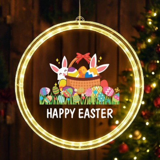 HAPPY EASTER Bunny Egg Hunt Wagon Girls Kids Mom LED Christmas Window Lights