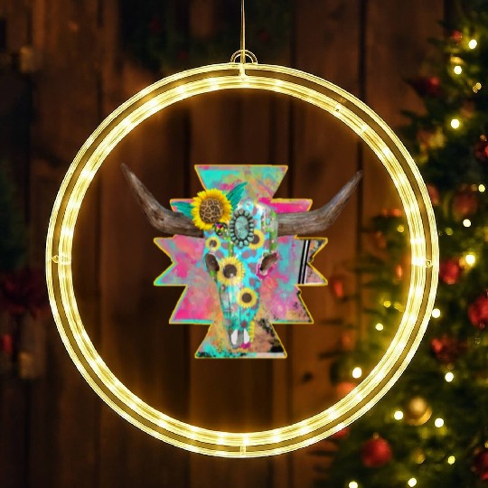 Colorful Floral Bull Skull LED Christmas Window Lights