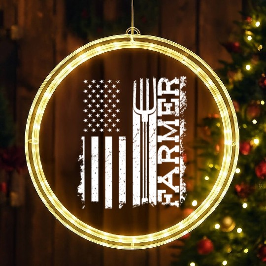 American Flag Patriotic Farmer Farming LED Christmas Window Lights