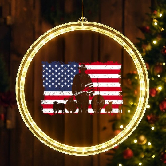 American Flag Patriotic Farmer Farming USA LED Christmas Window Lights