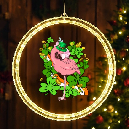 Funny Flamingo St Patricks Day Pink Bird Lover LED Christmas Window Lights