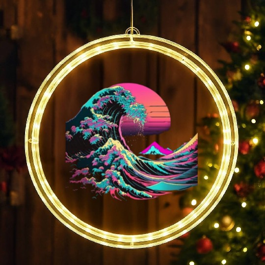 Vaperwave Aesthetic Glitch Great Wave Retrowave Sy LED Christmas Window Lights
