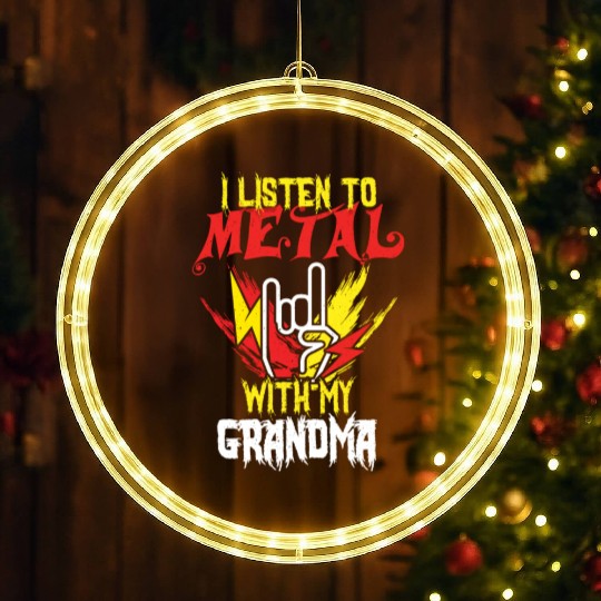 Metal With Grandma Metal Kid Music Lover Rocker LED Christmas Window Lights