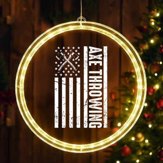 Patriotic Axe Throwing American Flag For Axe Throw LED Christmas Window Lights
