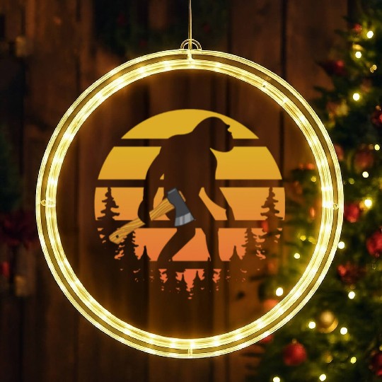Retro Sasquatch Axe Throwing For Axe Thrower LED Christmas Window Lights