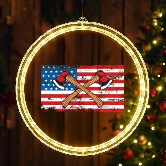 Patriotic American Flag For Axe Thrower LED Christmas Window Lights
