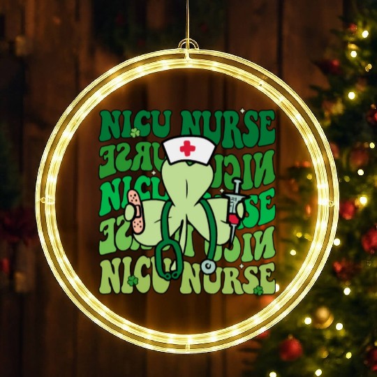 Groovy NICU Nurse Funny St Patrick's Day LED Christmas Window Lights