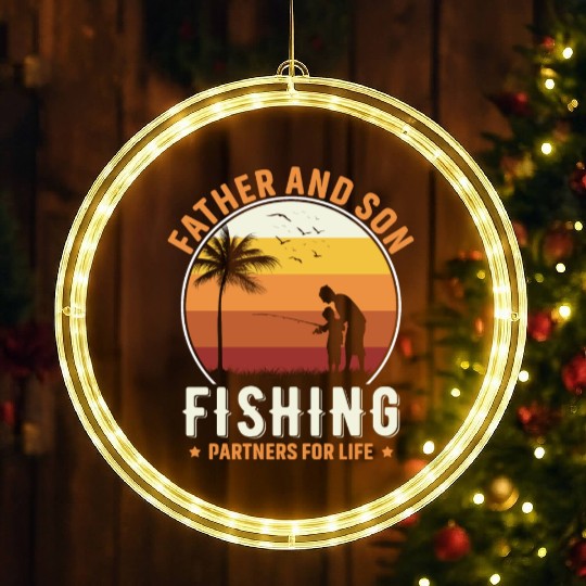 Father and son fishing partners for life LED Christmas Window Lights