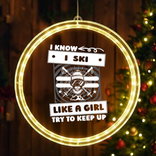 Skiing Skier Girl LED Christmas Window Lights