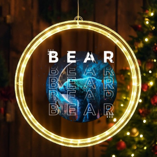Midnight Roar: A Bear's Lunar Adventure LED Christmas Window Lights