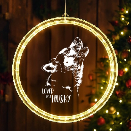 Loved by a Husky dog mom dog saying LED Christmas Window Lights